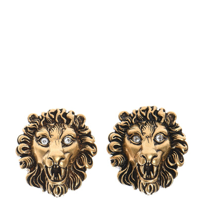 Gucci Metal Crystal Lion Clip On Earrings Aged Gold 1 of 4