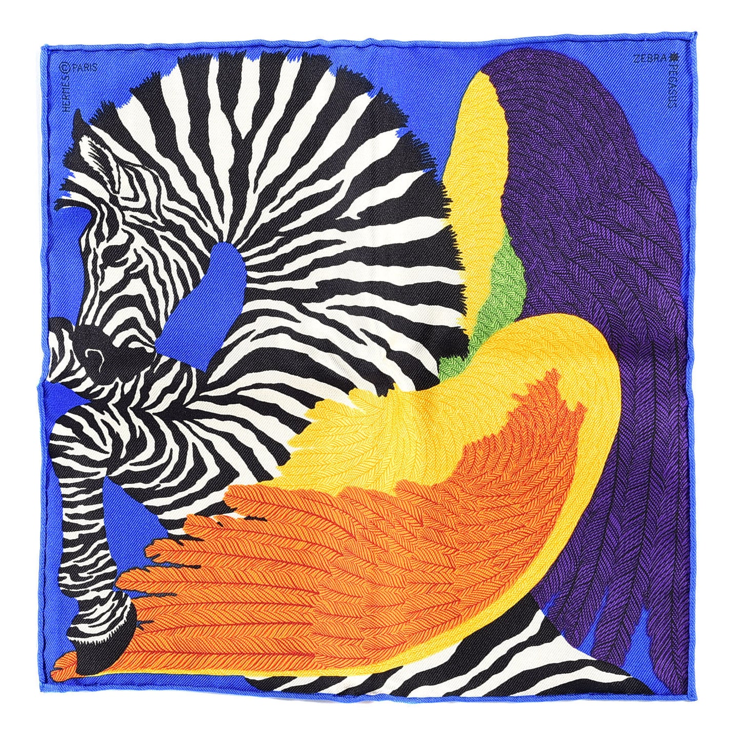 Silk Zebra Pegasus Nano Scarf 20 Bleu Vif Jaune White