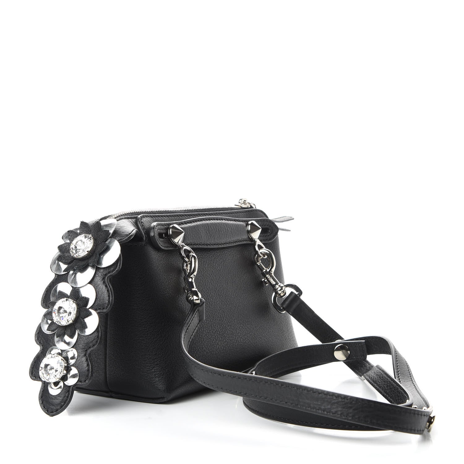 Fendi Vitello Dolce Crystal Flowerland Croc Tail Mini By The Way Boston Bag Black 3 of 9