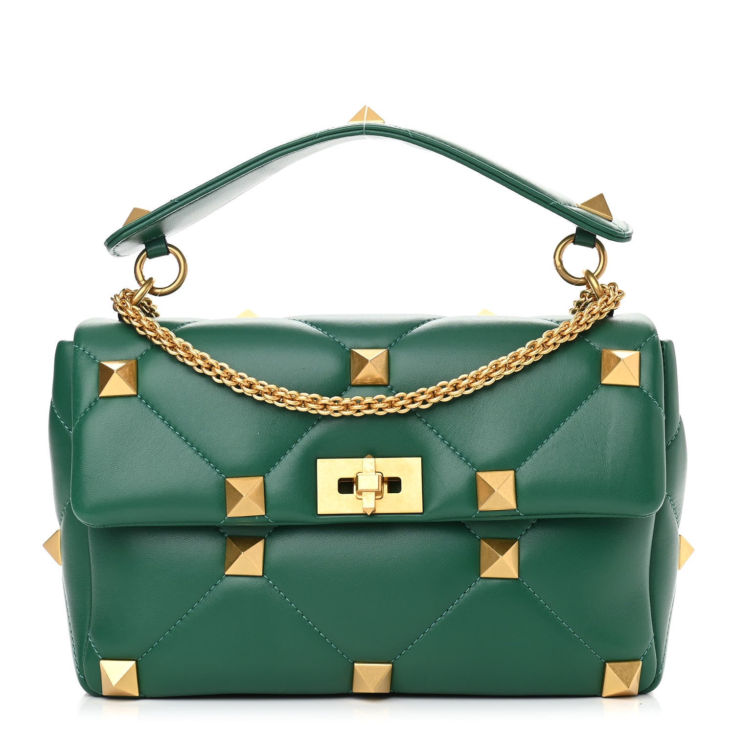 Valentino Garavani Nappa Large Roman Stud Shoulder Bag Jungle 1 of 9