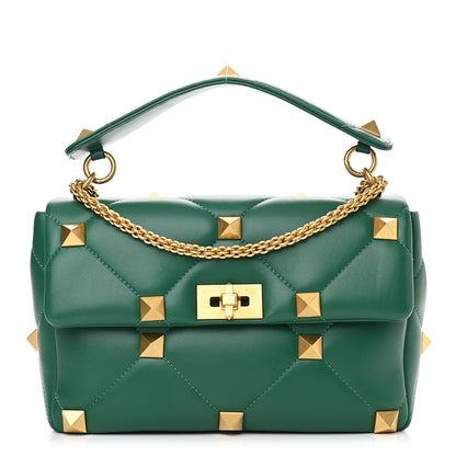 Valentino Garavani Nappa Large Roman Stud Shoulder Bag Jungle 1 of 9