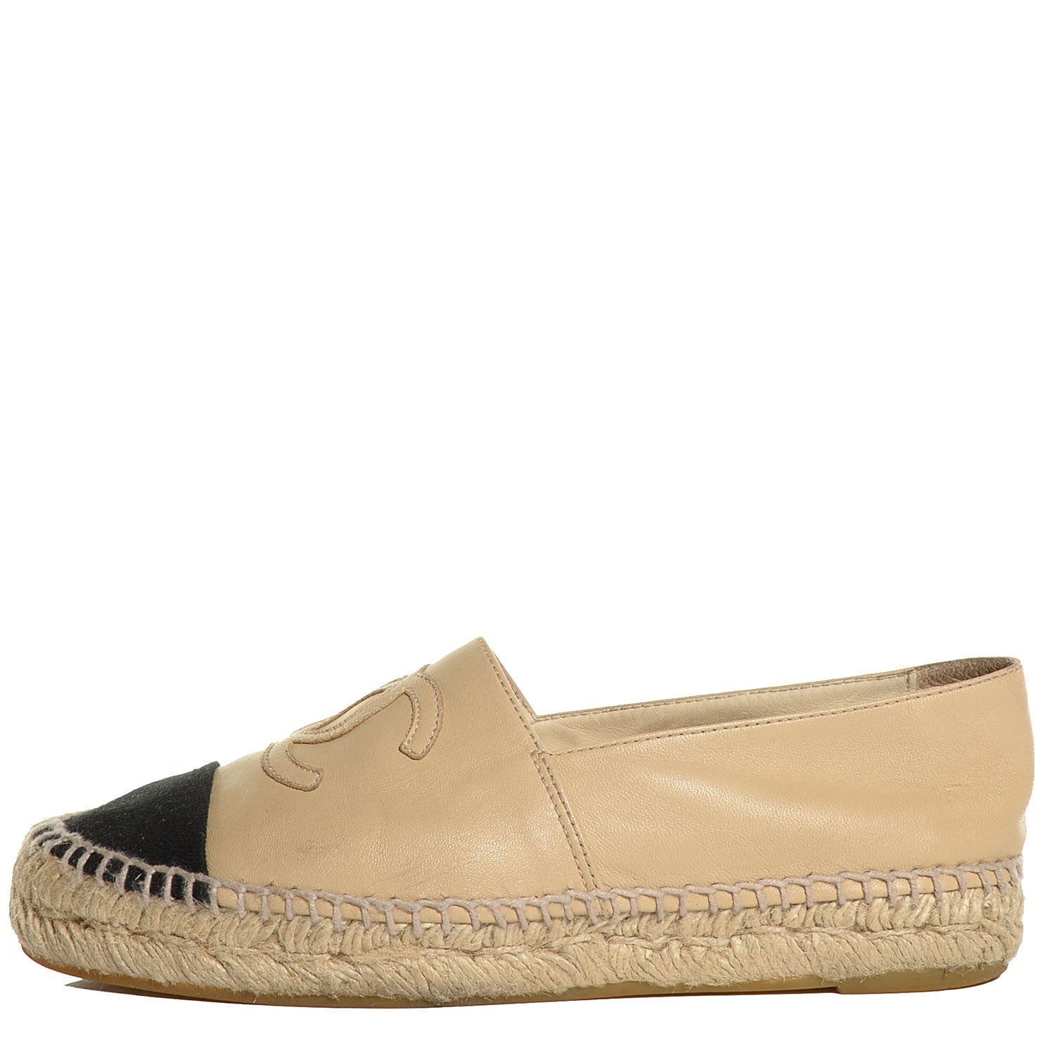 Chanel Lambskin CC Espadrilles 37 Beige Black 1 of 7