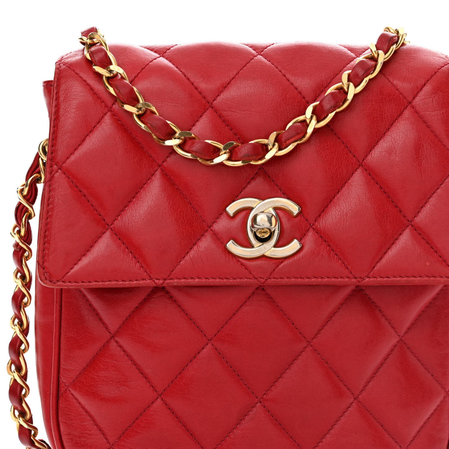 Lambskin Quilted Flap Crossbody Red