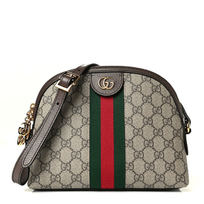 Gucci GG Supreme Monogram Textured Dollar Calfskin Web Small Ophidia Dome Shoulder Bag Beige Ebony New Acero 1 of 6