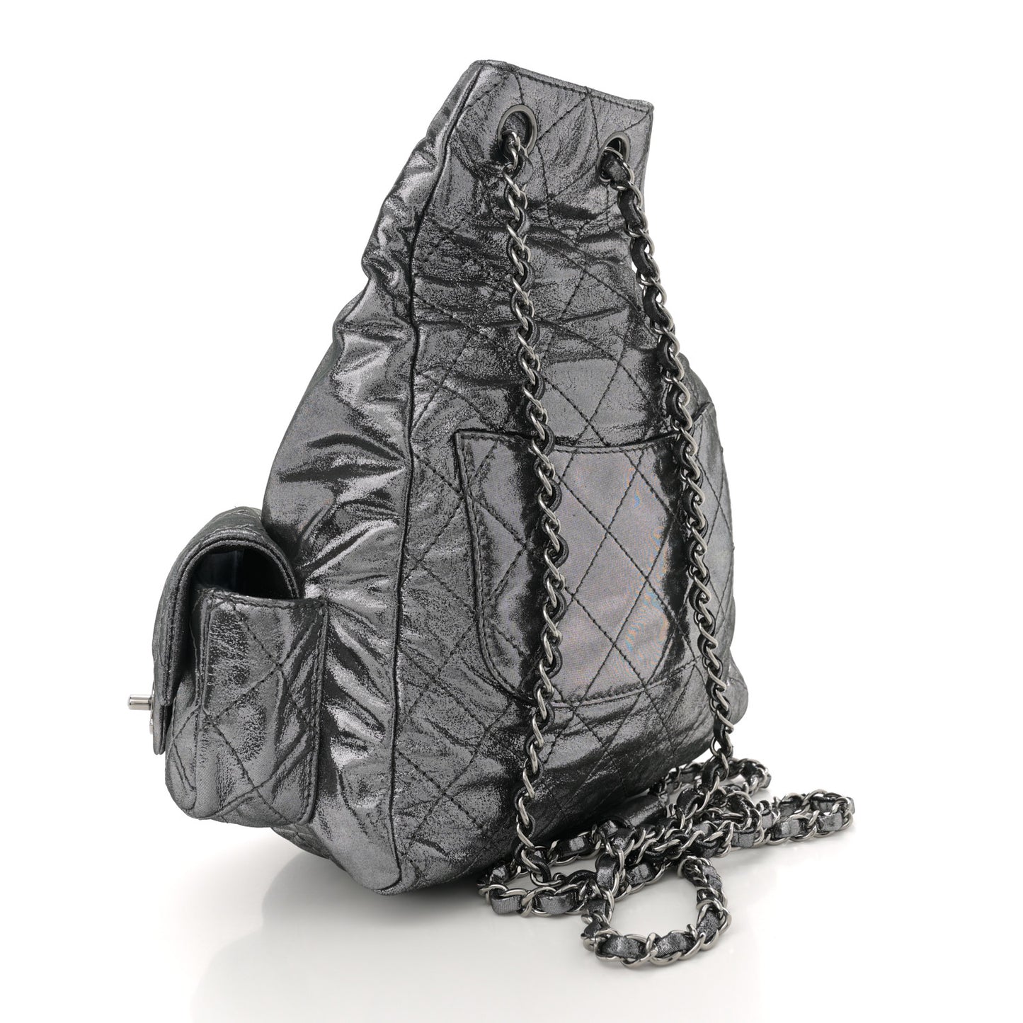Iridescent Calfskin Backpack Is Back Dark Grey