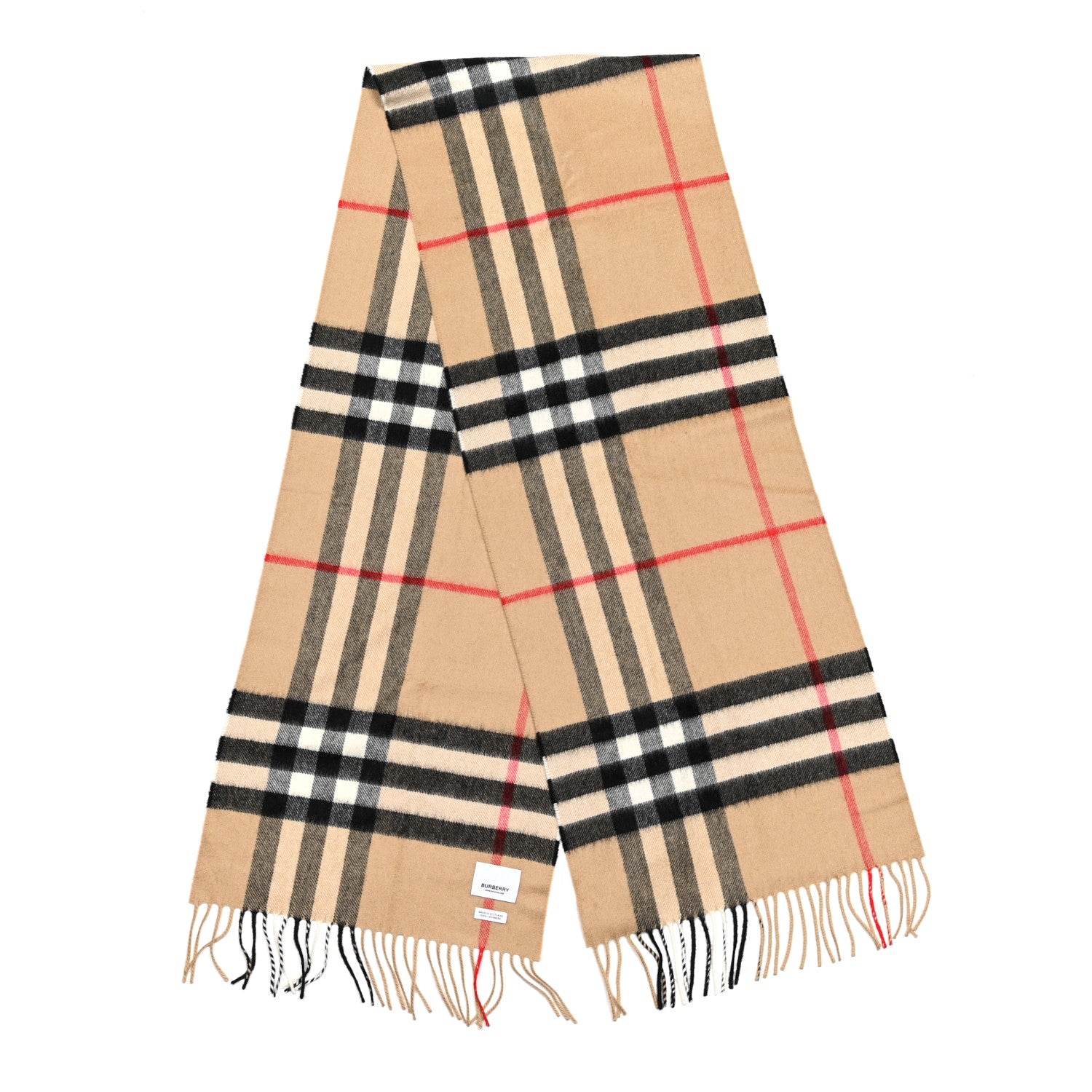 Burberry Cashmere Giant Check Fringe Scarf Camel 2 of 3
