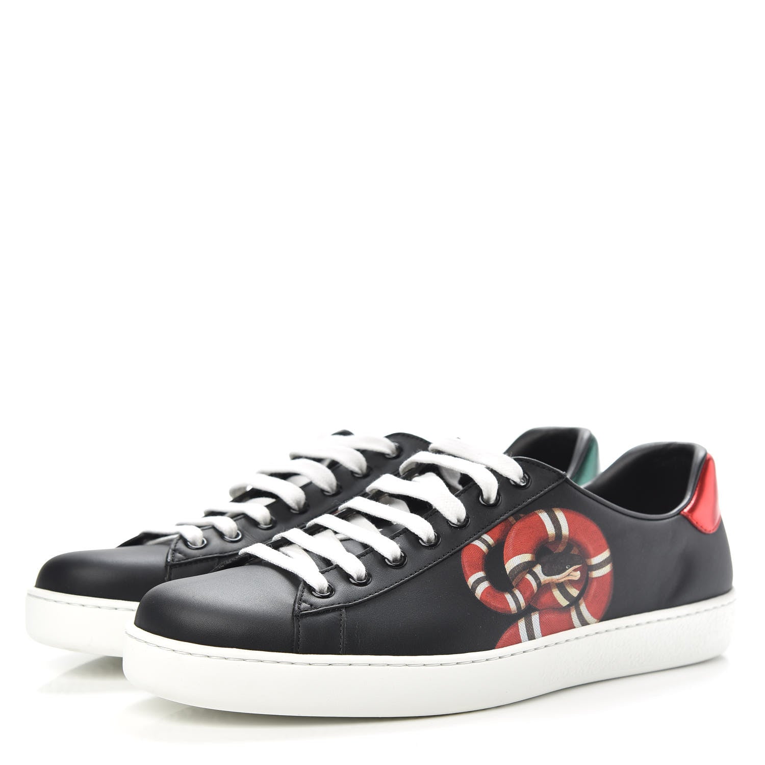 Gucci Calfskin Kingsnake Mens Ace Sneakers 9.5 Black Multicolor 3 of 9