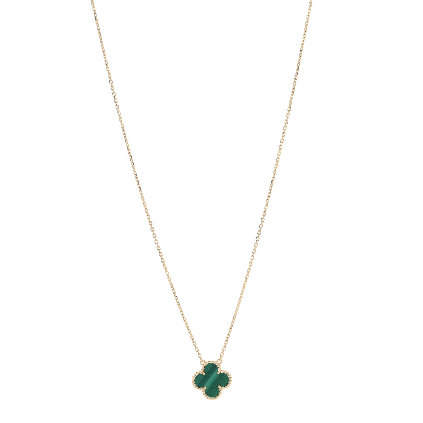 18K Yellow Gold Malachite Vintage Alhambra Pendant Necklace