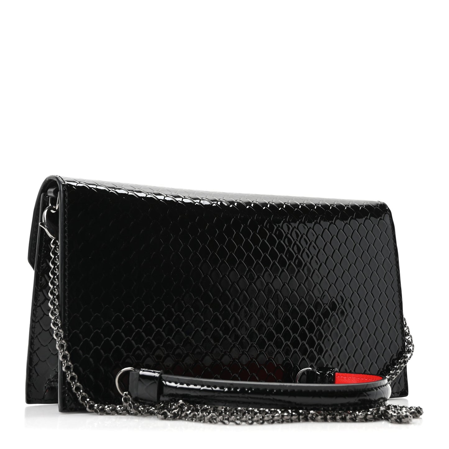 Jurassic Snakeskin Embossed Loubi54 Crossbody Clutch Black