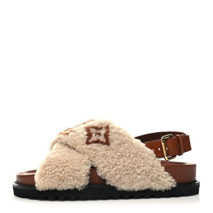 Louis Vuitton Shearling Paseo Flat Comfort Sandal 40 Nude 1 of 7