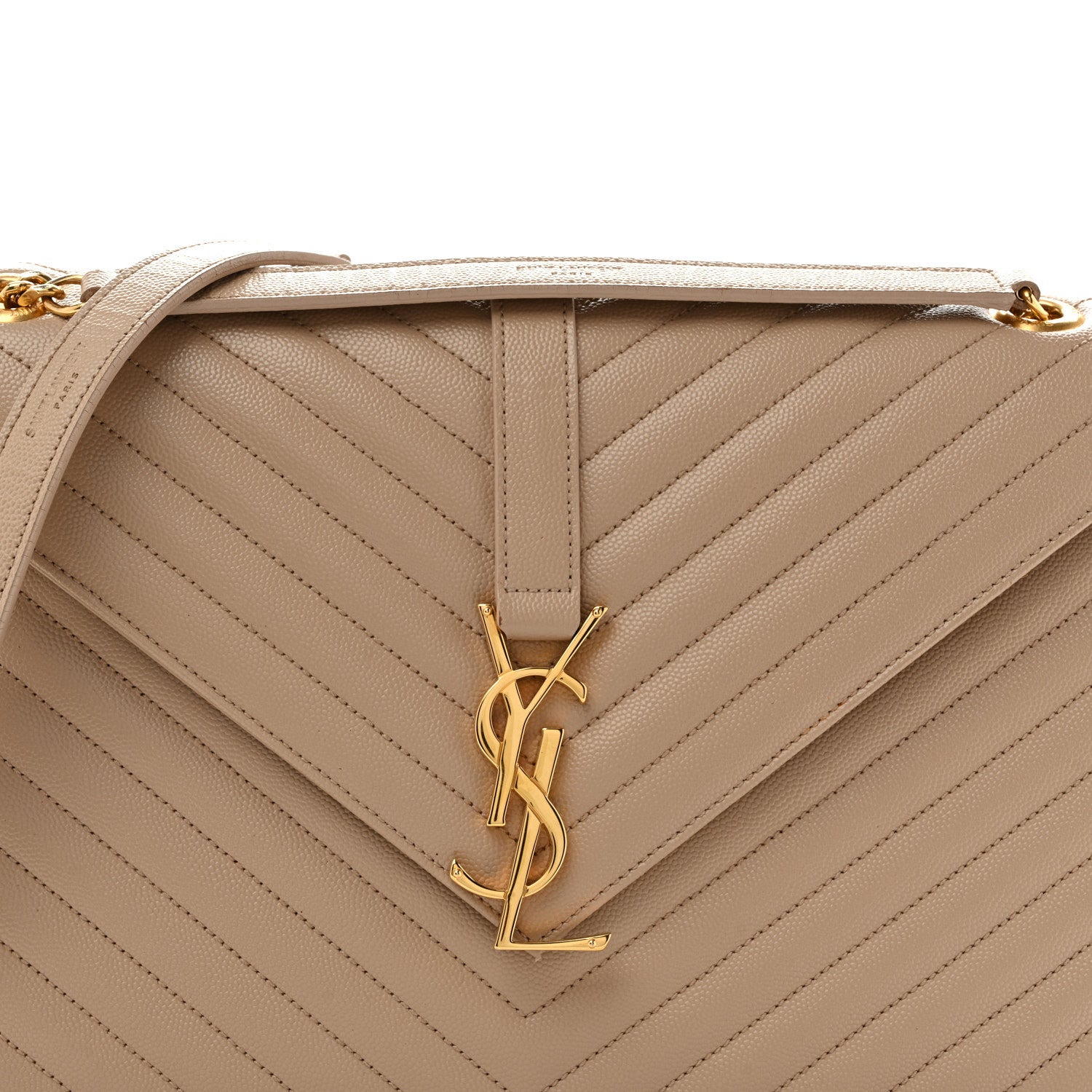Saint Laurent Grain De Poudre Matelasse Chevron Large Monogram Satchel Dark Beige 7 of 13