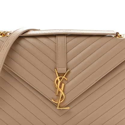 Saint Laurent Grain De Poudre Matelasse Chevron Large Monogram Satchel Dark Beige 7 of 13