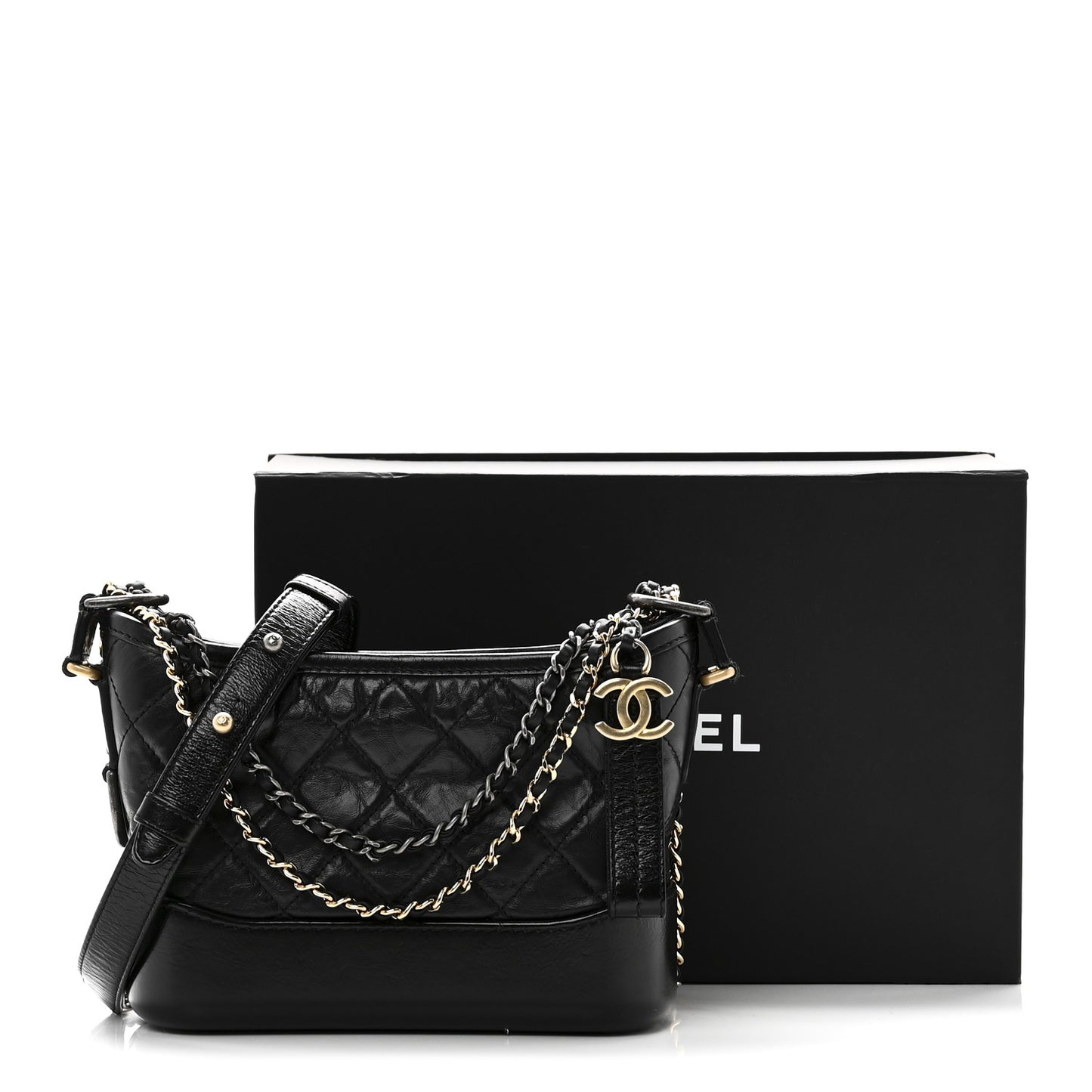 Aged Calfskin Quilted Small Gabrielle Hobo Black