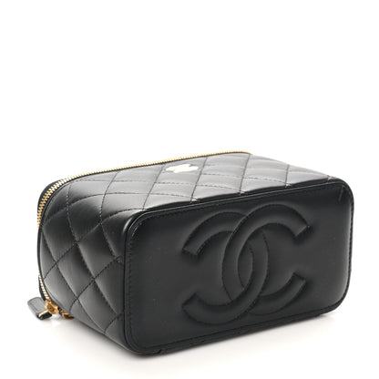Chanel Lambskin Enamel Quilted Small Coco Hearts Vanity Case With Chain Black 4 of 13