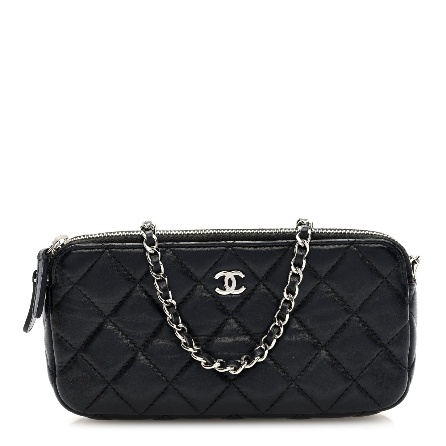 Lambskin Quilted Small Clutch With Chain Black