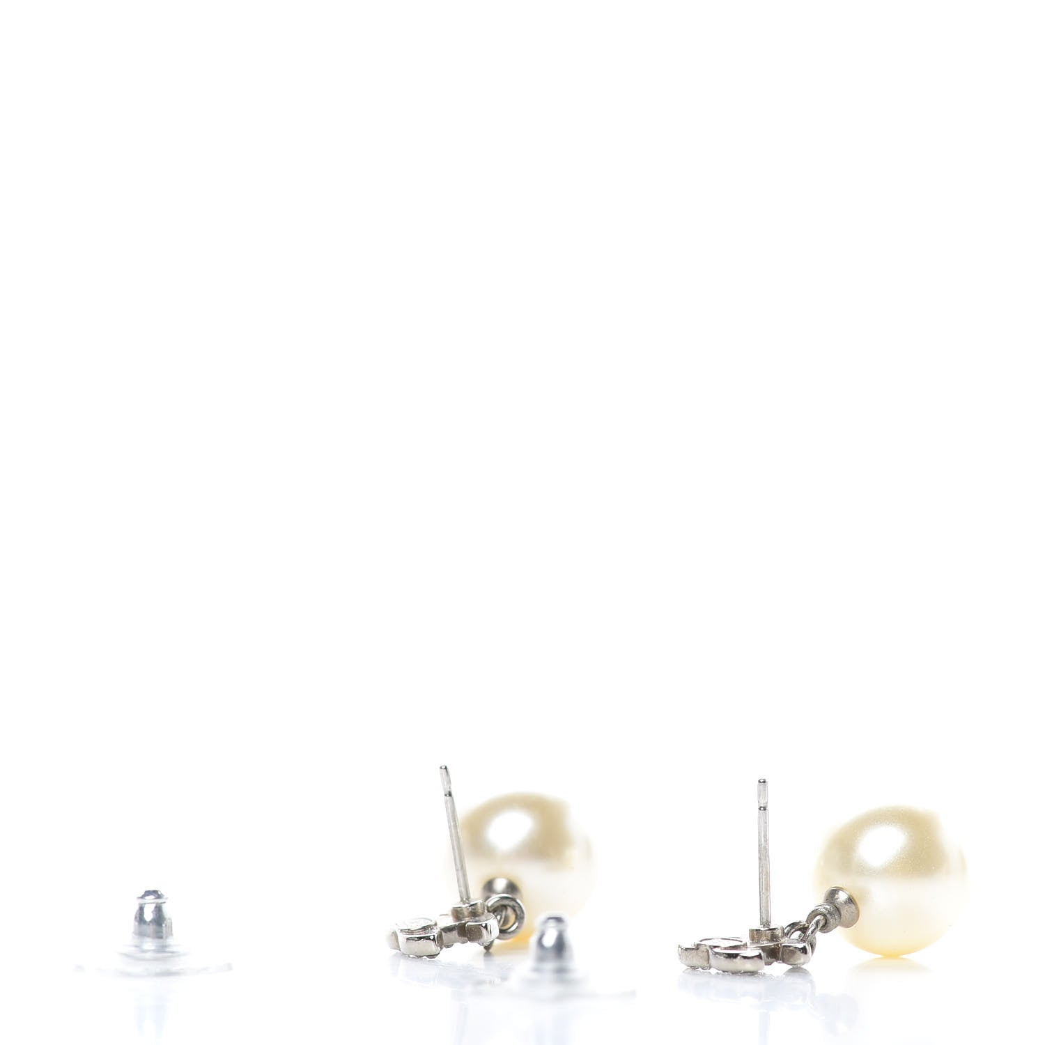 Chanel Crystal Pearl CC Drop Earrings Silver Pearly White 3 of 5