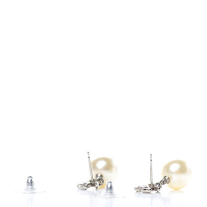 Chanel Crystal Pearl CC Drop Earrings Silver Pearly White 3 of 5
