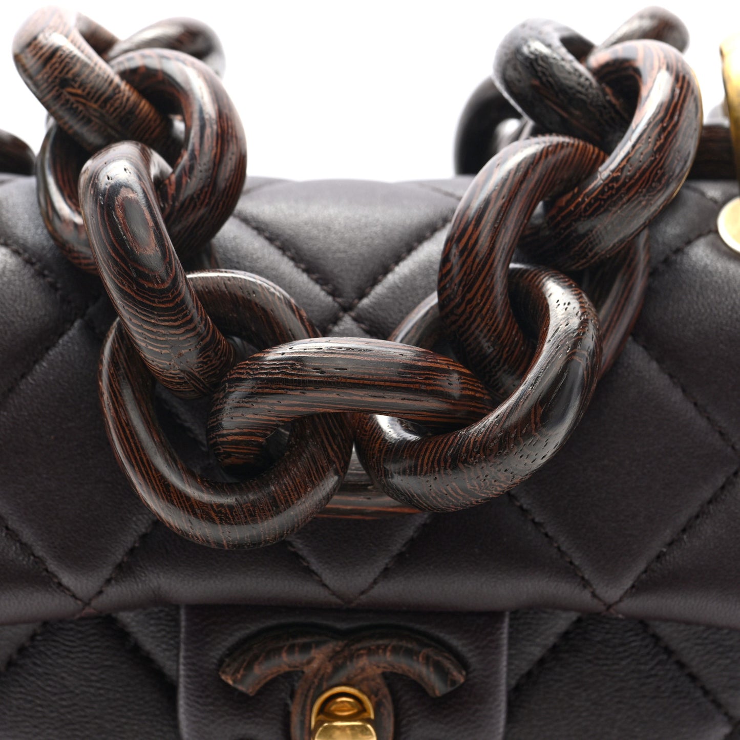 Lambskin Wenge Quilted Mini Fashion Wood Square Flap Brown