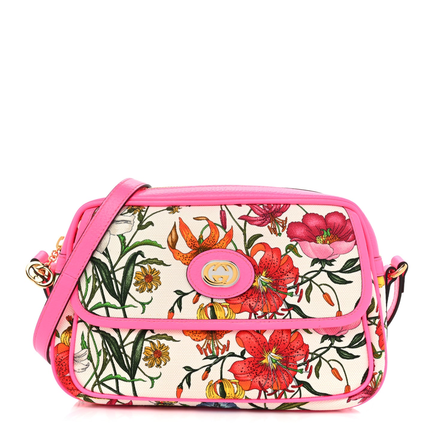 Canvas Flora Floral Shoulder Bag White Fuchsia Fluo