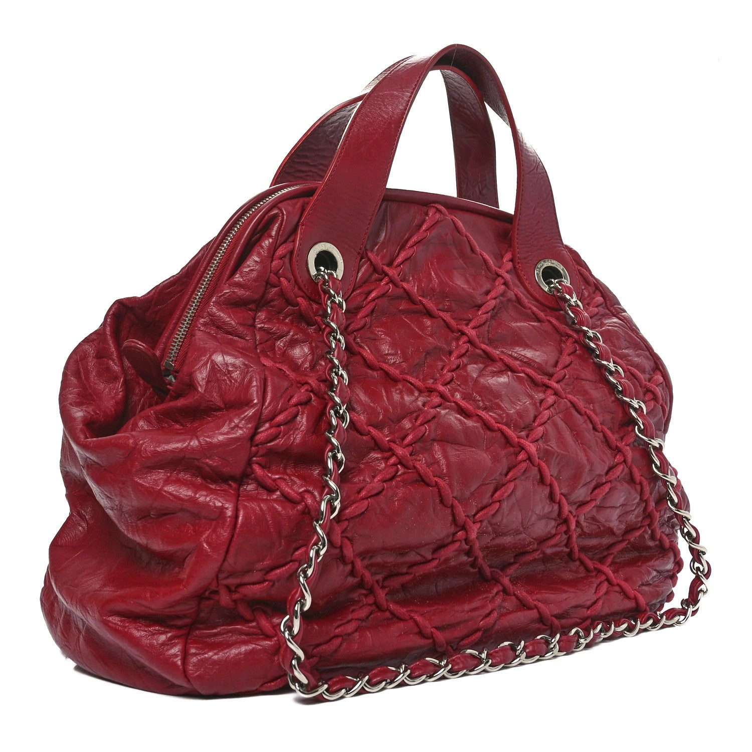 Chanel Calfskin Ultra Stitch Large Bowler Red 3 of 10