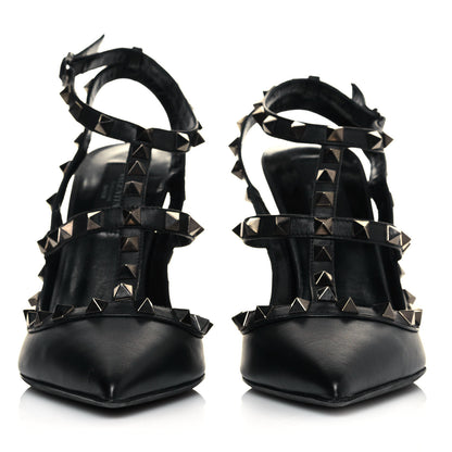 Valentino Garavani Calfskin Nappa Rockstud Ankle Strap 100mm Pumps 37.5 Black 2 of 7