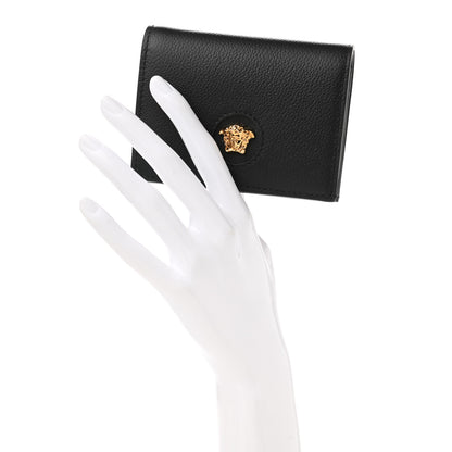 Versace Grained Calfskin Medusa Zip Card Holder Wallet Black 2 of 7