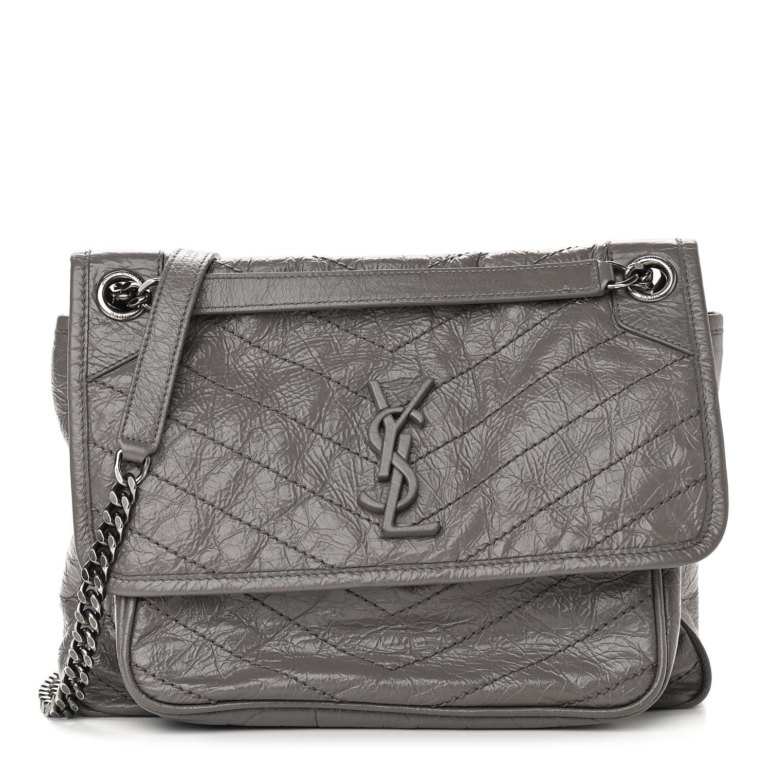 Saint Laurent Crinkled Calfskin Matelasse Monogram Medium Niki Chain Satchel Fog 1 of 13