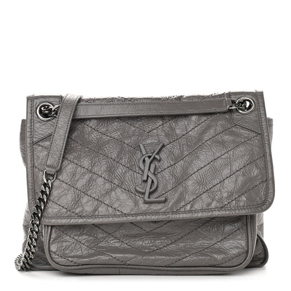 Saint Laurent Crinkled Calfskin Matelasse Monogram Medium Niki Chain Satchel Fog 1 of 13