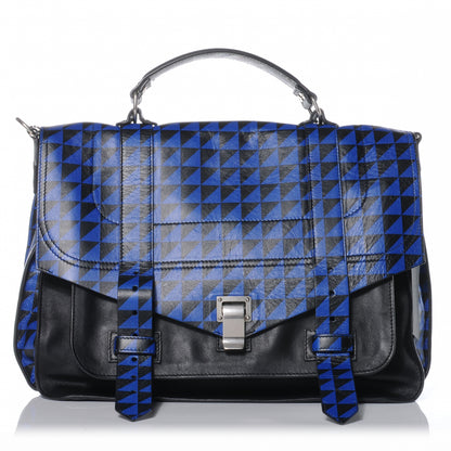 Proenza Schouler Leather PS1 Large Triangle Print Satchel Blue 1 of 6