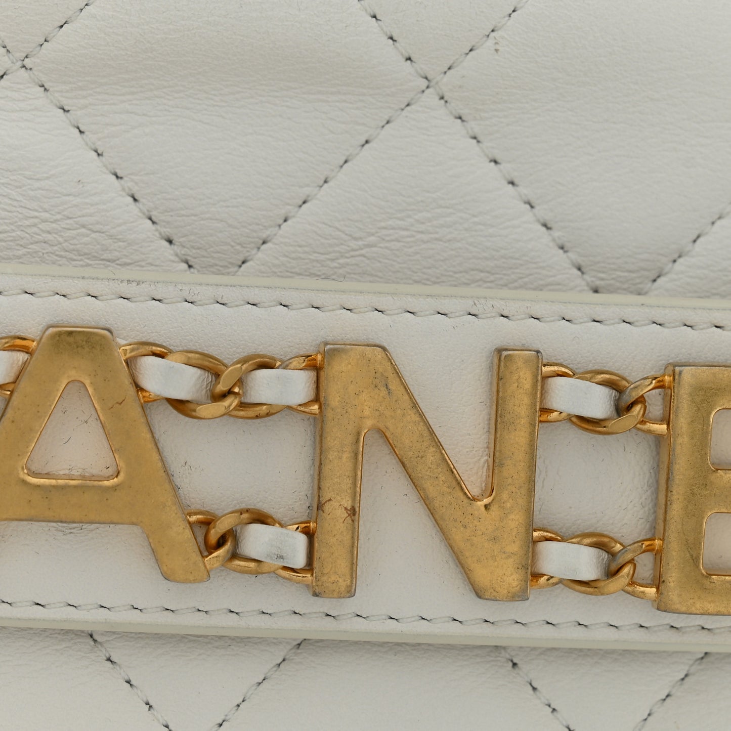 Calfskin Quilted Enchained Camera Case Bag White