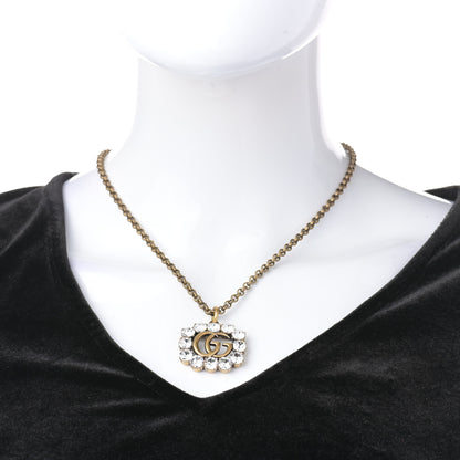 Gucci Crystal Embellished Double G Necklace Aged Gold 2 of 4