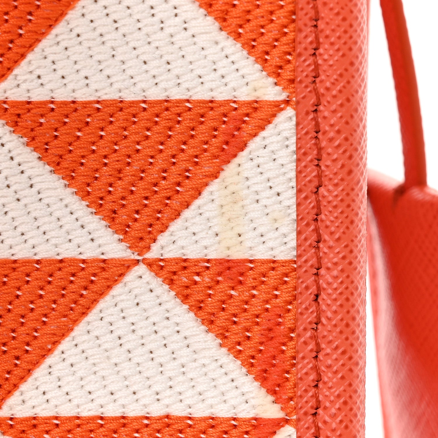 Prada Jacquard Saffiano Triangolo Symbole Embroidered Micro Tote Orange White 10 of 12