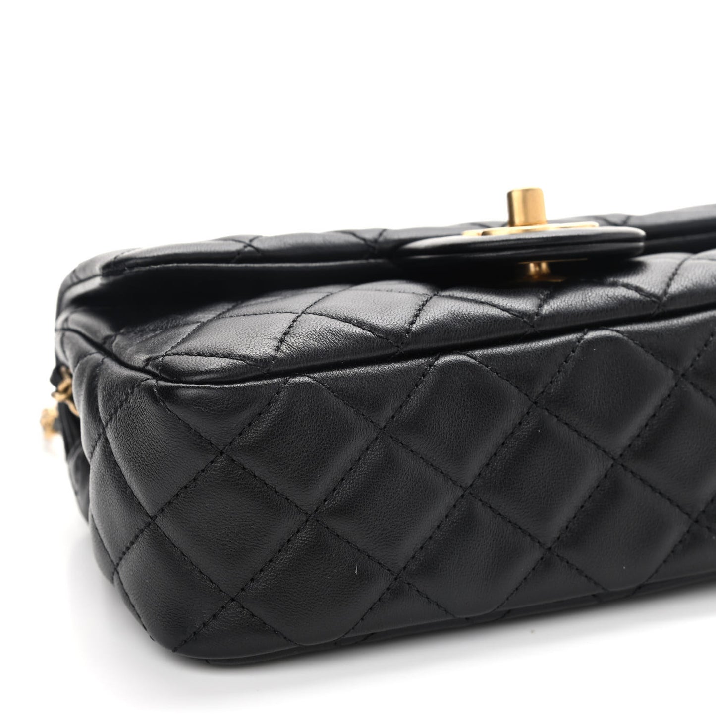 Lambskin Quilted Mini Rectangular Pearl Crush Flap Black