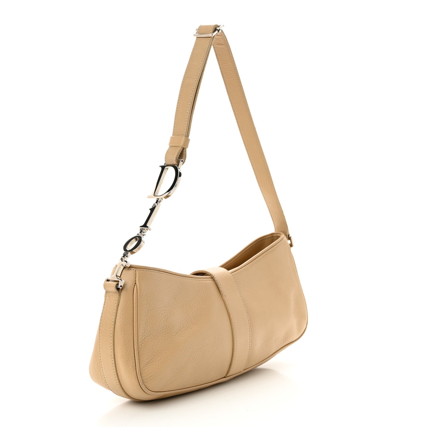 Christian Dior Calfskin Logo Charm Shoulder Bag Beige 3 of 14