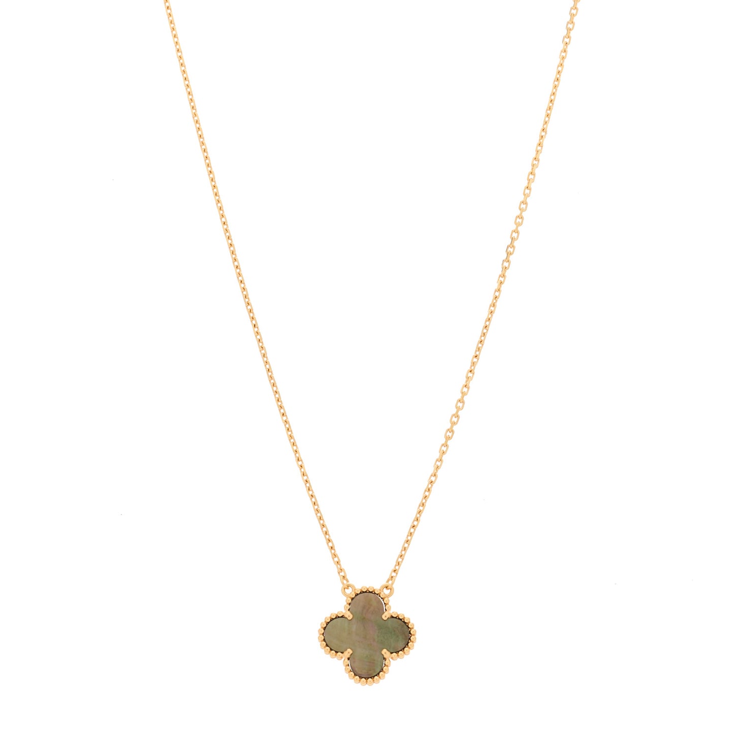18K Rose Gold Gray Mother of Pearl Vintage Alhambra Pendant Necklace