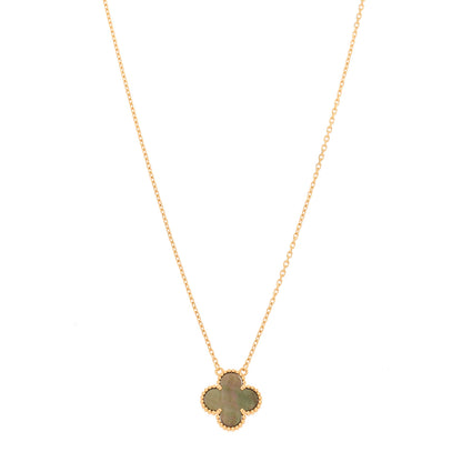 Van Cleef & Arpels 18K Rose Gold Gray Mother of Pearl Vintage Alhambra Pendant Necklace 1 of 7