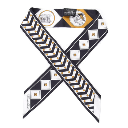 Hermes Silk Colliers Et Chiens Twilly Black Gold White 1 of 4