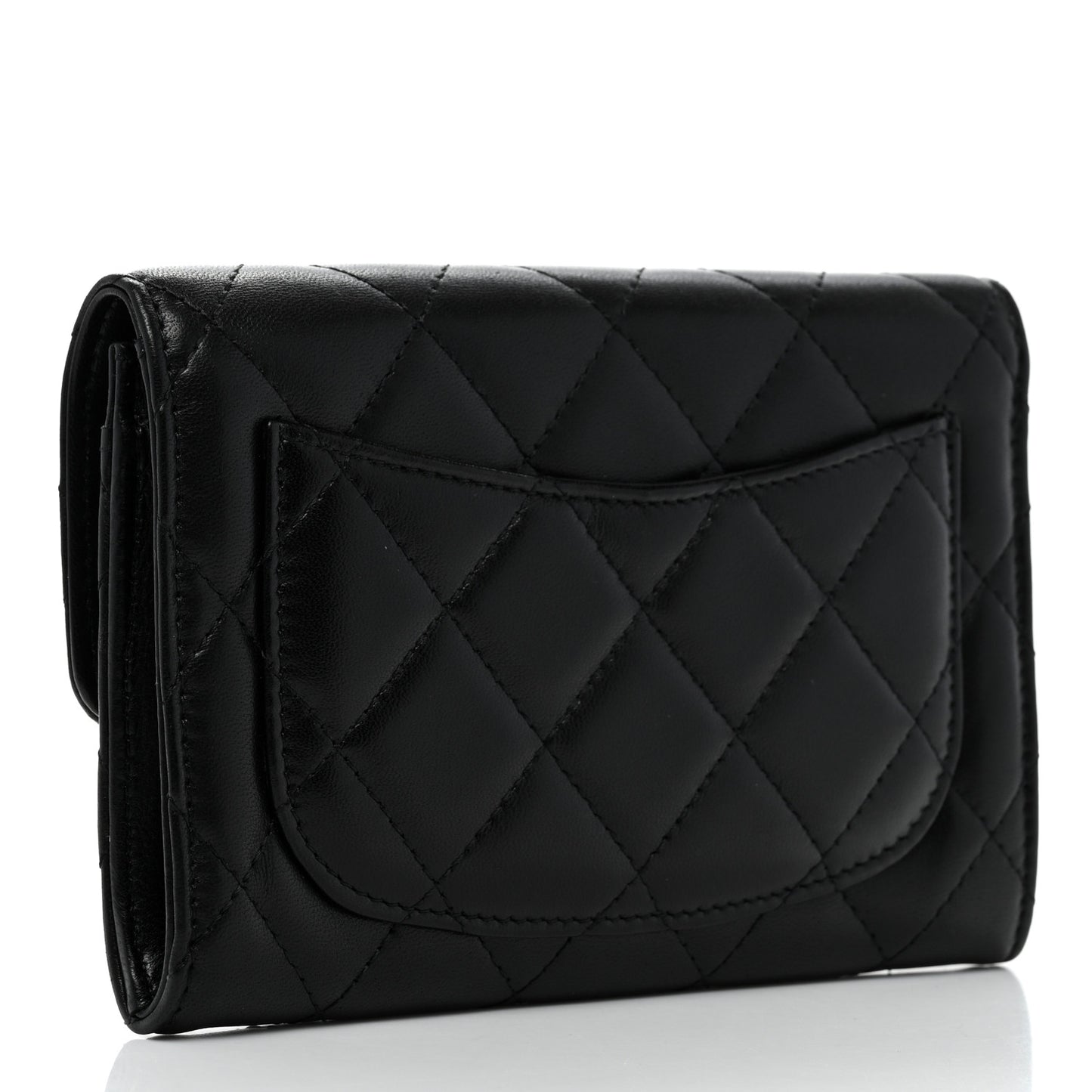 Lambskin Quilted Small Flap Wallet Black