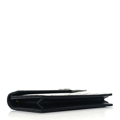 Saint Laurent Grain De Poudre Matelasse Chevron Monogram Envelope Chain Wallet Black 4 of 10