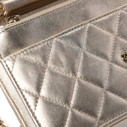 Chanel Metallic Lambskin Quilted Wallet On Chain WOC Gold 10 of 17
