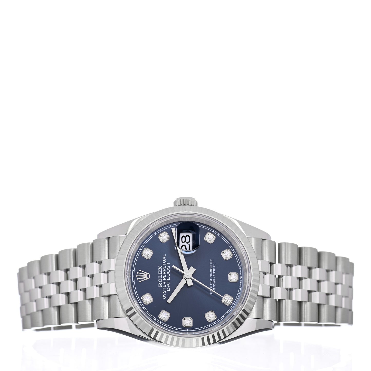 Stainless Steel 18K White Gold Diamond 36mm Oyster Perpetual Datejust Watch Bright Blue 126234