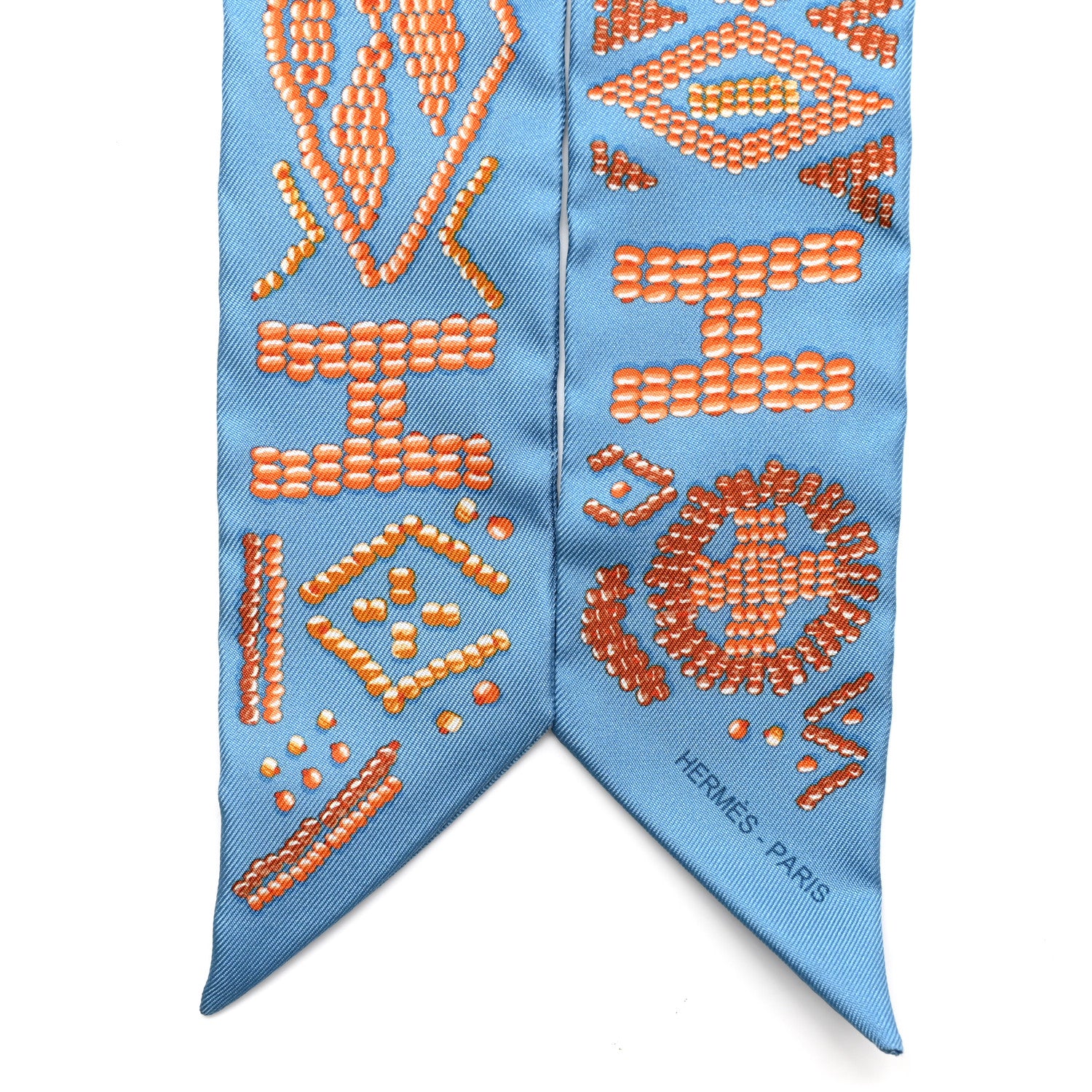 Hermes Silk Kelly En Perles Twilly Bleu Azur Orange 2 of 5