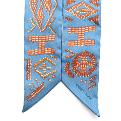 Hermes Silk Kelly En Perles Twilly Bleu Azur Orange 2 of 5
