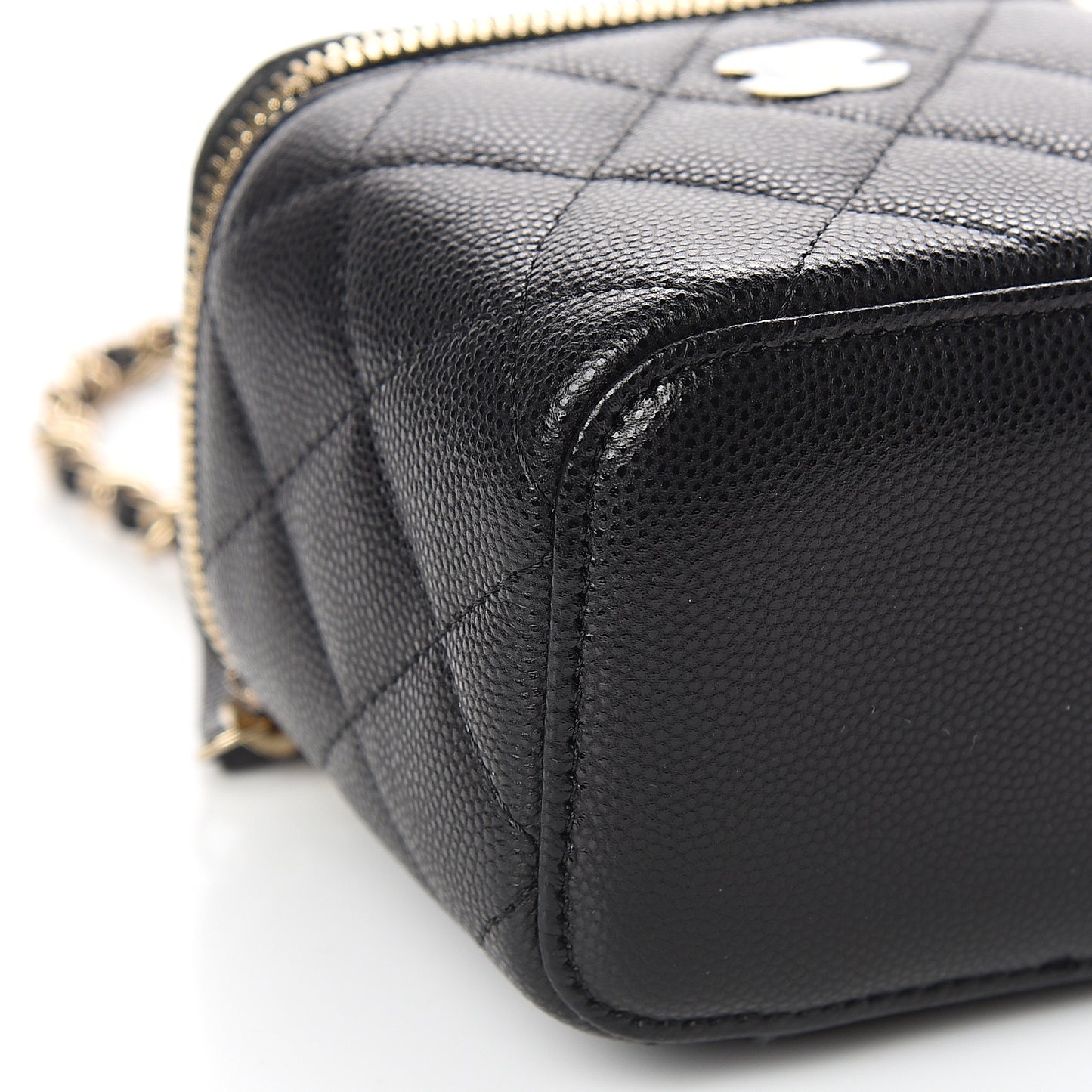 Caviar Quilted Mini Vanity Case With Chain Black
