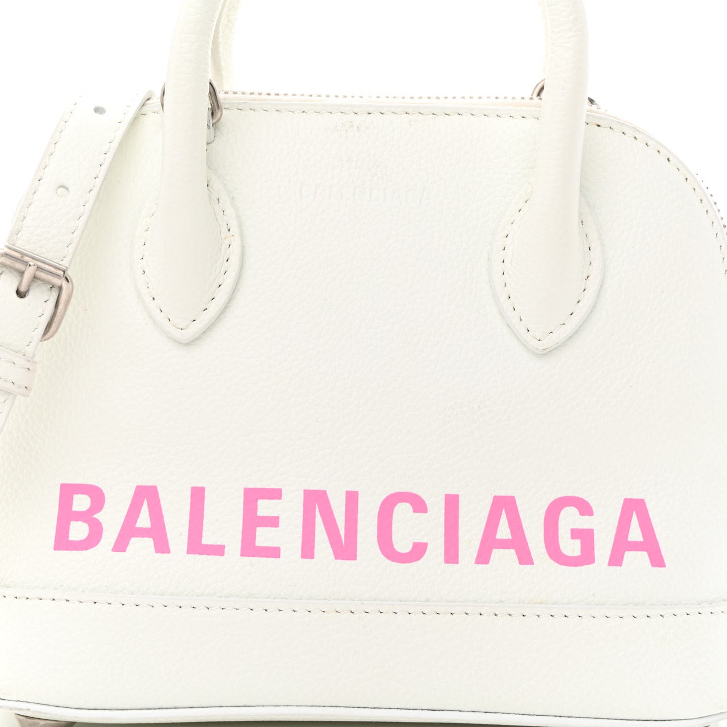 Grained Calfskin Logo XXS Ville Top Handle Bag White Fluo Pink