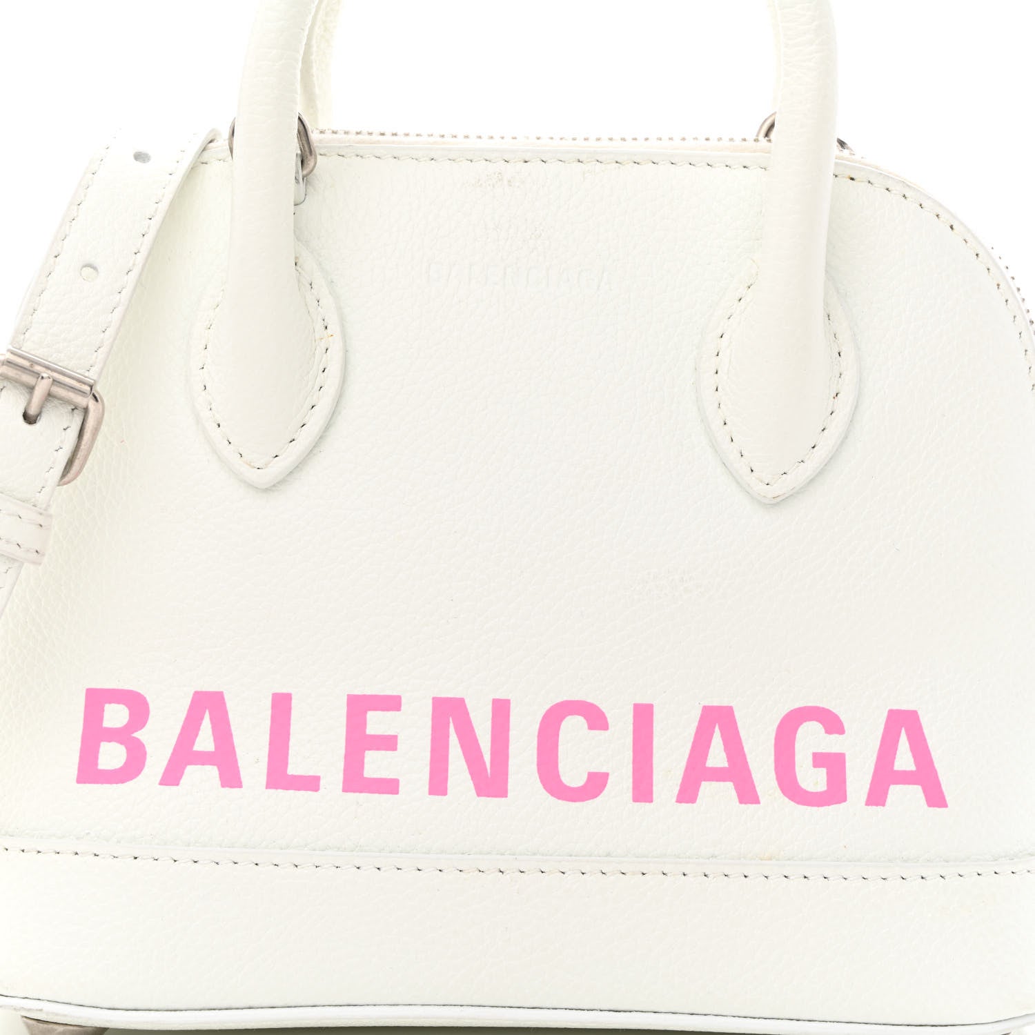 Balenciaga Grained Calfskin Logo XXS Ville Top Handle Bag White Fluo Pink 10 of 14