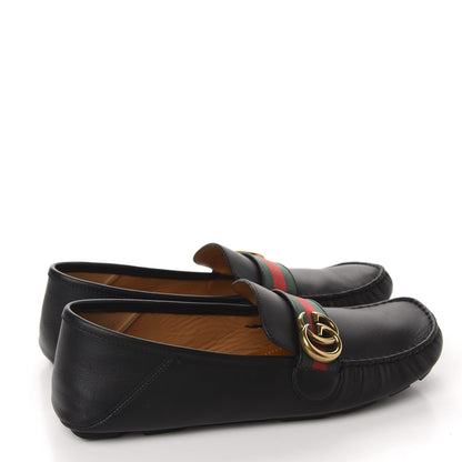 Gucci Velvety Calfskin Web Mens Noel Driver Loafers 8.5 Black 4 of 10