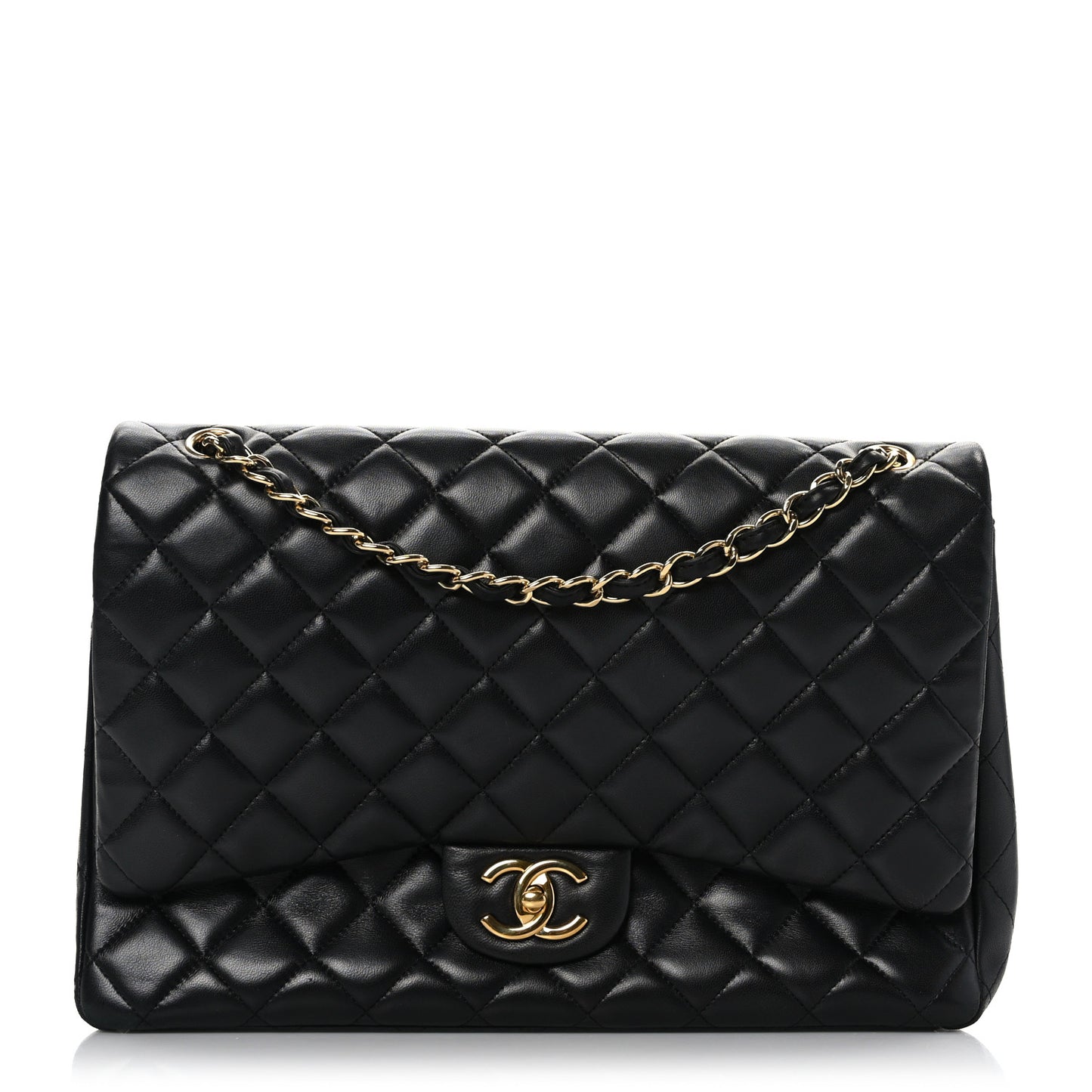 Lambskin Quilted Maxi Double Flap Black