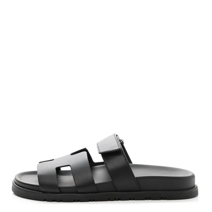 Hermes Calfskin Womens Chypre Sandals 38 Black 1 of 9