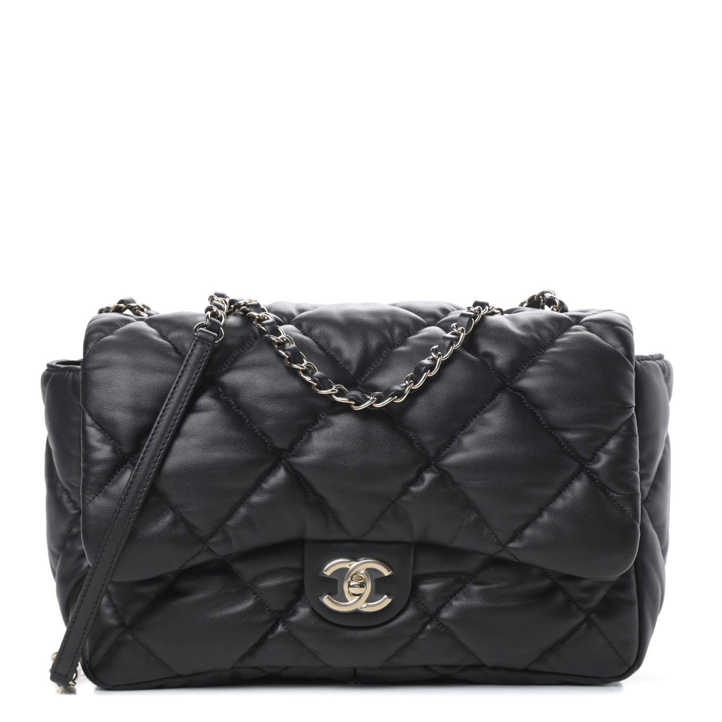 Calfskin Quilted Large Bubbly Flap Black